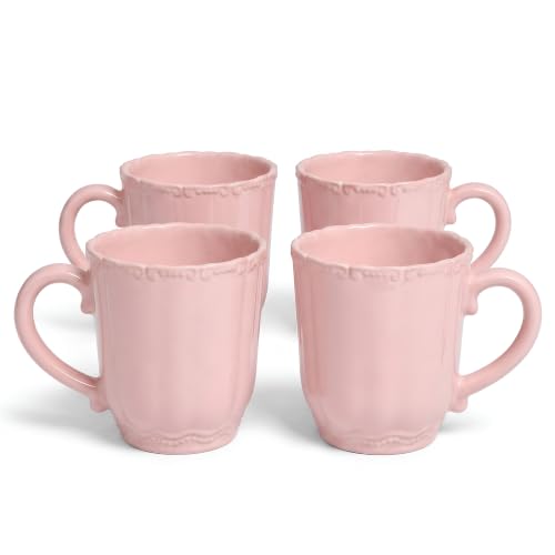 SANGO Bethany Pink Mugs Set of 4, 15 oz Stoneware Pink Coffee Mugs, Vibrant Ceramic Drinkware for Coffee, Tea or Cocoa, Durable Everyday Cups, Dishwasher & Microwave Safe, Kitchen Mug Set - color: Pink, size: Mug Set