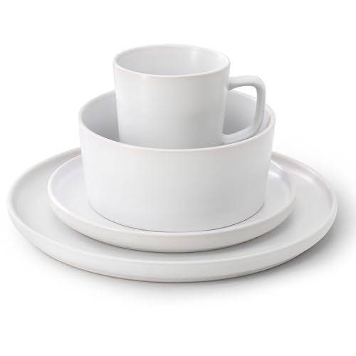Elama Luxmatte Modern and Contemporary Stoneware Dinnerware Set in Matte, Service for 4 (16, White) - color: White