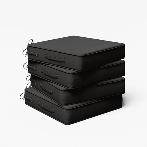 Outdoor Chair Cushion 19 x 19 x 4 Inches Patio Furniture Outdoor Waterproof Seat Cushion, Patio Chair Cushion with Handles and Ties, Square Dining Chair Cushion Set of 4, Black - color: Black, size: 19×19×4 in