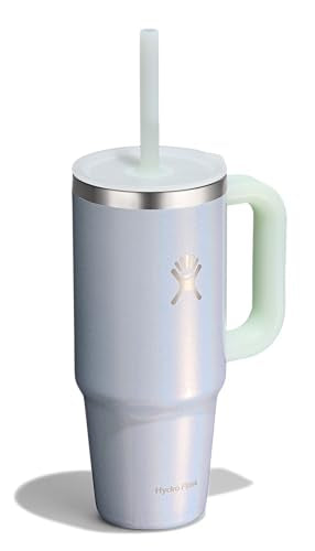 Hydro Flask Travel Tumbler with Handle, Lid and Straw - Insulated Stainless Steel in 24 Oz Glimmer Blue - color: GLIMMER BLUE, size: 24 Ounces