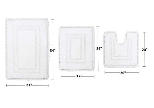 Home Weavers Casual Elegance Reversible Bathmat 100% Cotton Bathroom Rugs Set, Washable Rug, Extra Soft and Absorbent bath Rug, Kitchen Mat, Bath Mat Set, Non Slip Mat, 3 Piece Set with Contour, White - color: White, size: 1'9" x 2'10" (Rectangle, Contour