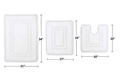 Home Weavers Casual Elegance Reversible Bathmat 100% Cotton Bathroom Rugs Set, Washable Rug, Extra Soft and Absorbent bath Rug, Kitchen Mat, Bath Mat Set, Non Slip Mat, 3 Piece Set with Contour, White - color: White, size: 1'9" x 2'10" (Rectangle, Contour