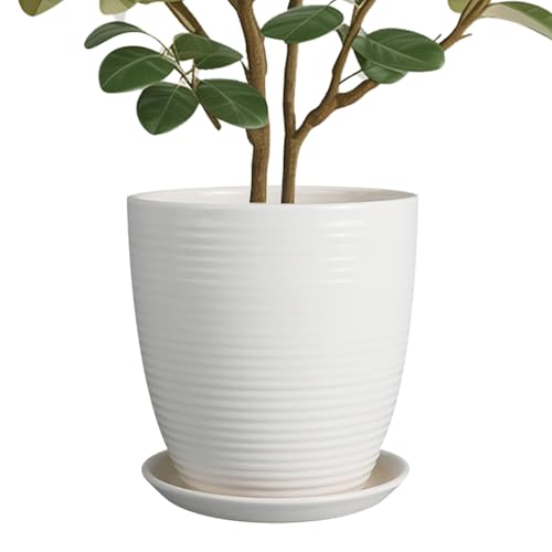 10 Inch Ceramic Planter Pot - Large Plant Pot with Drainage Hole and Saucer, Modern Round Flower Pots for Indoor Outdoor Plants, Garden Planter, White - color: Matte White, size: 10 Inch