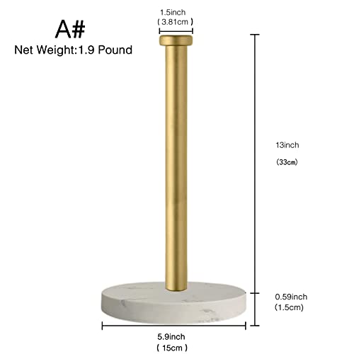 Paper Towel Holder Countertop, Standing Paper Towel Roll Holder for Kitchen Bathroom, with Weighted Marble Base for One-Handed Operation (Gold), Gold Paper Towel Holder, Marble - color: Gold-b