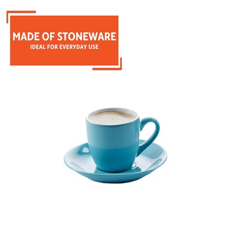 IMUSA USA 8pc 3oz Blue and White Espresso Cups & Saucers Set w/Storing Rack, 8pc, Teal - color: Blue and White, size: 3 Ounces, style: 8 Piece