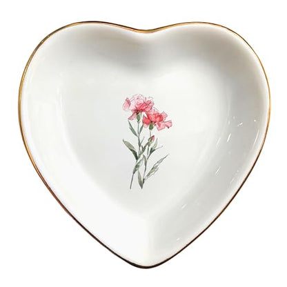 January Carnation Flower Ring Dish-Pink Floral Jewelry Dish for Hippie,Nature-January Birthflower for Mom Aunt Grandma Sister Friend-Carnation Jewelry Box Gift - style: 1 - January (Carnation)