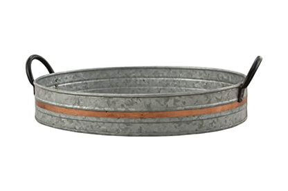 Galvanized Metal Serving Trays Iron Black Handles, Farmhouse Tray with Copper Strip, Decorative Centerpiece for Coffee Table or Dining Table, Rustic Utility Trays for All Purpose, Oval Trays. - size: 18" x 11" x 3.5"