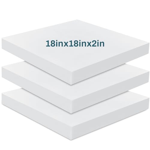 Frienda 3 Pack 2" x 18" x 18" Upholstery High Density Foam Cushion | 2.2 Density 50ild Replacement Square Cut to Size Foam Padding, Seat Couch for Patio Furniture Commercial Dinning Benches - size: 2 x 18 x 18 Inch