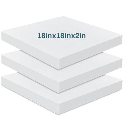 Frienda 3 Pack 2" x 18" x 18" Upholstery High Density Foam Cushion | 2.2 Density 50ild Replacement Square Cut to Size Foam Padding, Seat Couch for Patio Furniture Commercial Dinning Benches - size: 2 x 18 x 18 Inch