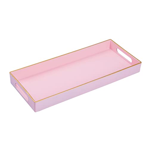 Pink Bathroom Tray, Rectangular Toilet Tank Trays with Handles | Narrow Countertop Trays, Long Toilet Tank Trays, Perfume Organizer Trays for Dresser, Kitchen Counter, 13.8" x 6" x 1.57" - color: Pink