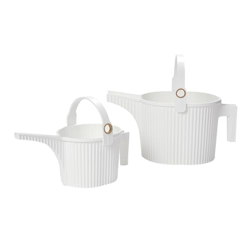 Hachiman Watering Can Set of 2 with Widened Spout | Includes Small and Large Plant Watering Can for Indoor and Outdoor Plants, Hands-Free Filling, White - color: White, size: Large and Small