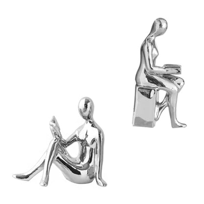 Cabilock Reading Statue Bookends Ceramic Decorative Books Desktop Figurine for Tabletop Bookshelf Decoration