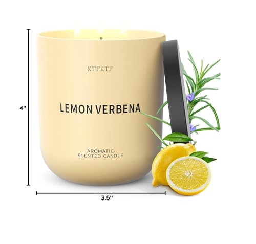 Lemon Verbena Candle, 14.1oz Large 3-Wick Soy Wax Candle, Up to 80 Hours Burn Time, Non-Toxic Aromatherapy Jar Candle with Essential Oils, Citrus Scented Candle for Home