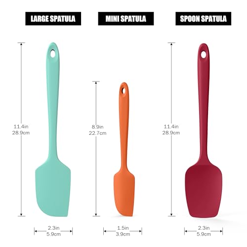 Doosu 600°F Heat Resistant Kitchen Food Tong for Cooking with Non-Scratch Silicone Tips (12in, Red) & 3-Piece Silicone Spatula Set Kitchen Food-Grade Baking Supplies Cooking Tool (Aqua+Orange+Red)