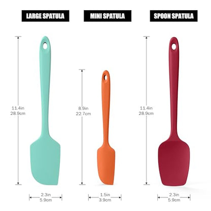 Doosu 600°F Heat Resistant Kitchen Food Tong for Cooking with Non-Scratch Silicone Tips (12in, Red) & 3-Piece Silicone Spatula Set Kitchen Food-Grade Baking Supplies Cooking Tool (Aqua+Orange+Red)