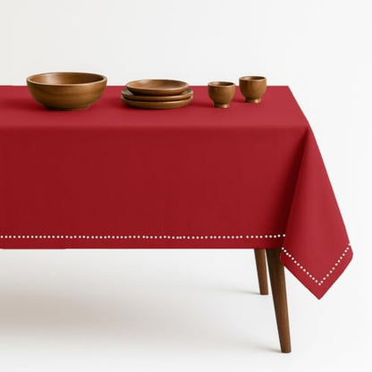 Red Cotton Tablecloth, Table Cover 52x70 Inch, Fits 4-6 Seats, Soft, Washable, Wrinkle Resistant, Rectangle Table Cloth for Dining, Anniversaries, Festive Gatherings, Family Dinner - color: Red, size: 70" x 52" (Rectangular)