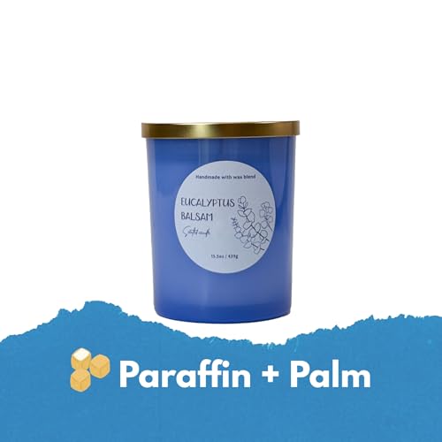 Eucalyptus Balsam Scented Candle 15.5oz Large – CW Studio Color-Sprayed Glass Jar, Fresh Spa Forest Aroma – Long Burn Gift Candle for Living Room, Mother's Day & Housewarming – 70-80 Hour Burn
