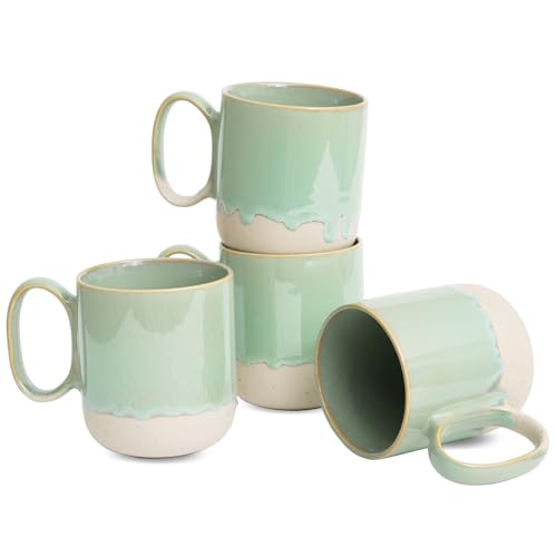 Bosmarlin Ceramic Coffee Mug Set of 4, 15 Oz, Coffee Cups with Big Handle, Microwave and Dishwasher Safe (Light Green) - color: Light Green