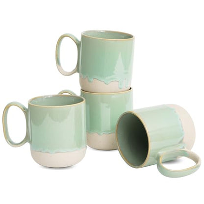 Bosmarlin Ceramic Coffee Mug Set of 4, 15 Oz, Coffee Cups with Big Handle, Microwave and Dishwasher Safe (Light Green) - color: Light Green