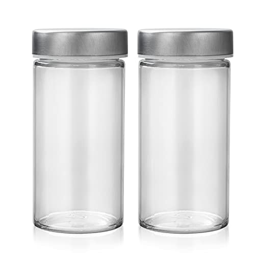 Tianifa 2 Pcs Glass Spice Jars/Bottles - 3oz Empty Round Spice Containers with Airtight Metal Caps with Shaker Lids (2, clear) - color: Stainless Steel Lids, size: 2pcs