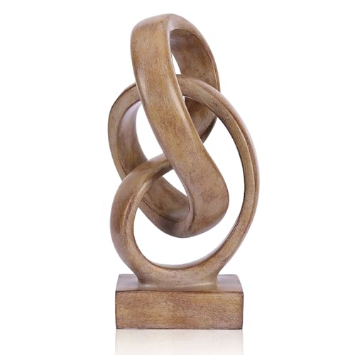 Abstract wood-toned knot sculpture, geometric decorative statue, wood-toned accent piece for living room coffee table or bookshelf surface, office TV cabinet or entryway console table decoration. - color: Original
