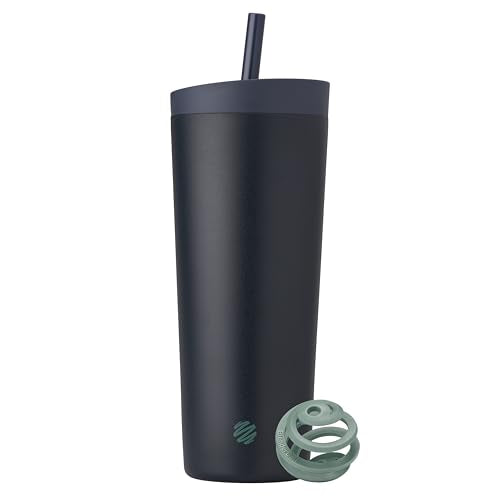 BlenderBottle Tumbler 2-in-1 Stainless Steel Shaker Bottle 24 oz, Midnight | Leak-Proof with Straw Removed | Blenderball Whisk Technology | Sip or Chug Spout | Protein | Greens | Hydration - color: Midnight, size: 24 Ounces