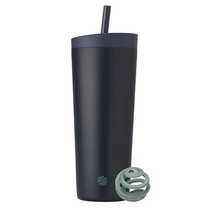 BlenderBottle Tumbler 2-in-1 Stainless Steel Shaker Bottle 24 oz, Midnight | Leak-Proof with Straw Removed | Blenderball Whisk Technology | Sip or Chug Spout | Protein | Greens | Hydration - color: Midnight, size: 24 Ounces