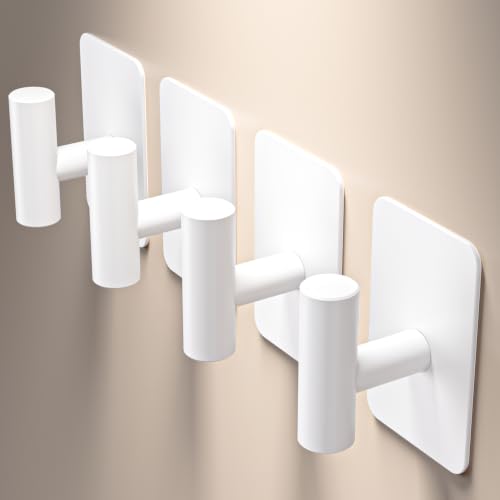 Heavy Duty Adhesive Hooks - 26lb Max, Sticky Wall Hooks Waterproof Stainless Steel for Hanging Towel, Coat, Robe, Towel Hooks Stick on Bathroom, Kitchen, Shower, Door (White, 4 Pack) - color: White-Cylinder4