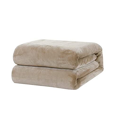 BOURINA Flannel Throw Blanket Fleece Throw Outdoor Blanket,Beige 50x60inch | This fleece throw blanket feel soft.Double-sided fluffy texture provides comfort for relaxing on the couch, bed, or sofa. - color: Beige, size: 50"x60"