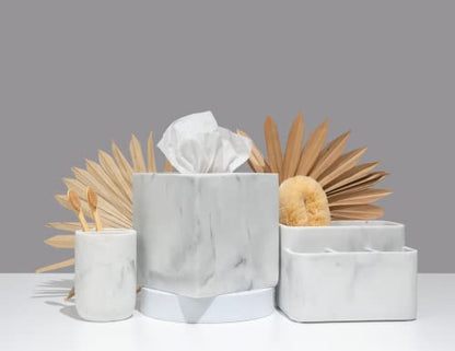 White Marble Square Tissue Box Cover - Blanc Collection