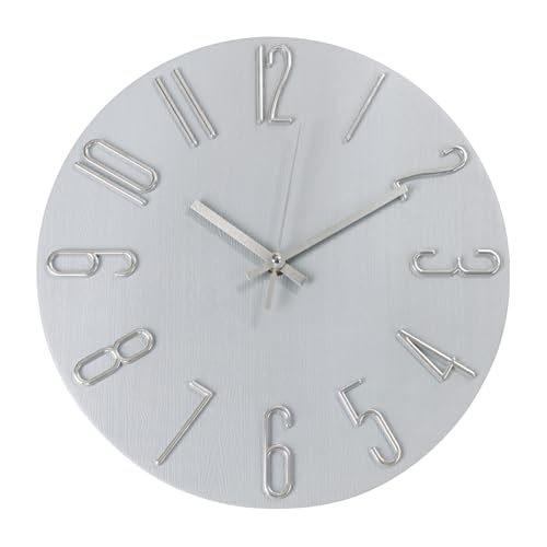 Wall Clock 12 Inch Silent Non-Ticking Imitation Wood Indoor Clock Round Gray Blue Decor Clock Modern 3D Figures Quartz Wall Clocks for Home, Hotel, Office, School - color: Gray Blue