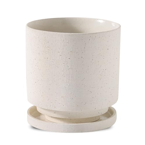 Nihow Ceramic Plant Pot Drainage Hole & Saucer for Indoor Plants, 5.7 Inch | White, Cylinder Planters, Art Modem Design, Home Garden Patio Office - color: White, size: 5.7 Inch