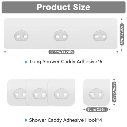 10 Pack Shower Caddy Adhesive Replacement, Strong Adhesive Hooks for Shower Caddy, Waterproof Adhesive Strips, No Drilling, for Bathroom Storage Shelves and Kitchen Racks - color: Transparent-10 Pack