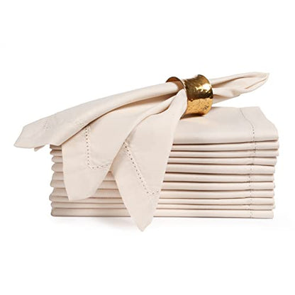 Ramanta Home Cloth Napkins Set of 12 20x20 Inches, Beige | Polyester Napkins with Hemmed Edges, Washable Reusable Dinner Napkins Ideal for Parties, Weddings, Hotels and Banquets - color: Beige, size: 20" x 20" (Set of 12)