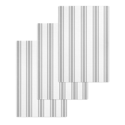 Grey Striped Hand Towels Set, Waffle Weave Kitchen Towels 3 Pieces, Farmhouse Aesthetic Modern Stripes Microfiber Hair Face Bath Tea Towel Absorbent Quick Drying Cleaning Dish Cloths, 15.7"x23.6" - color: Gray, White, Silver, size: 3PCS,15.7"x23.6"