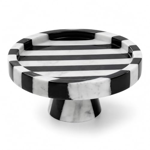 Black White Marble Vanity Tray, Round Stone Organizer | Round organic shape, black white marble pattern varies, for jewelry perfume, props not included - color: Black White Round