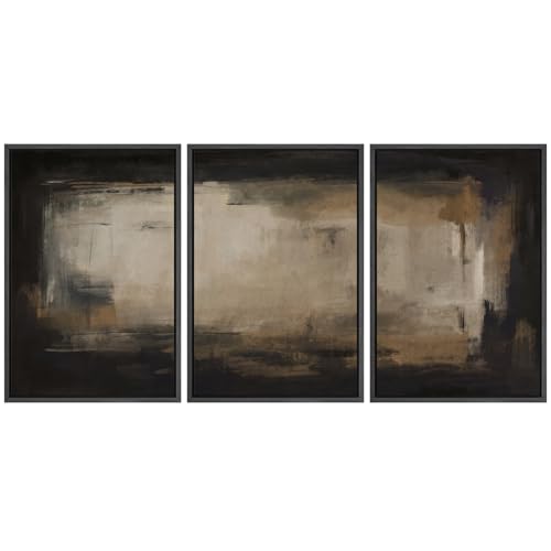SIGNFORD Framed Canvas Print Wall Art Set Shadow Layers Abstract Dark Brown and Black Illustrations Modern Art Relax/Calm for Living Room, Bedroom, Office - 16"x24"x3 Black - color: A06-2505-yuk03, size: 16"x24"x3 Panels Black