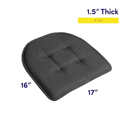 Sweet Home Collection Chair Cushion Memory Foam Pads Tufted Slip Non Skid Rubber Back U-Shaped 17" x 16" Seat Cover, 2 Count (Pack of 1), Charcoal - color: Charcoal Gray, size: 2 Pack, style: Foam Pads