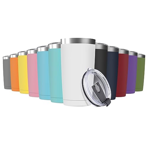 12Pack 20oz Tumbler Vacuum Insulated Travel Mug with Lids, Stainless Steel Double Wall Bulk Cup for Home, Office, Outdoor Suitable for Vehicle Cup Holders （Assorted Colors） - color: Assorted Colors, size: 12 Count (Pack of 1)