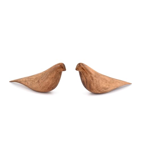 Statues Acacia Wood Bird Set of 2 – Handcrafted Bird Sculptures for Home Décor, Modern Decorative Ornaments for Living Room, Bathroom, Office (10.5" x 2.75" x 4")