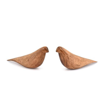 Statues Acacia Wood Bird Set of 2 – Handcrafted Bird Sculptures for Home Décor, Modern Decorative Ornaments for Living Room, Bathroom, Office (10.5" x 2.75" x 4")