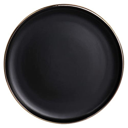 Elama Paul 6 Piece Stoneware Salad Plate Set in Matt Black with Gold Rim (Arthur Paul Salad) - color: Matte Black, size: 6 Piece Set