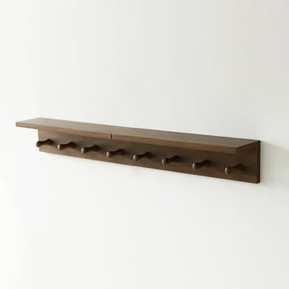 Entryway Coat Rack Hooks with Shelf, Sturdy Wooden Floating WallOrganizer Shelf with 4 Hooks siutable for Entrance, Mudroom, Kitchen, Bathroom,.etc(2pc-Walnut Finish) - color: Walnut 2PC