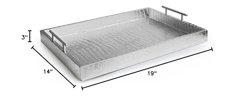 American Atelier Alligator Tray with Metal Handles, Silver - color: Silver