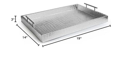 American Atelier Alligator Tray with Metal Handles, Silver - color: Silver