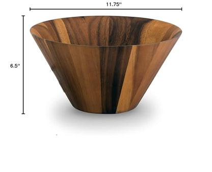 Arthur Court Acacia Wood Serving Bowl - Large Straight Side Salad Bowl for Fruits and Snacks - 12" Diameter x 7.5" Tall - size: Straight