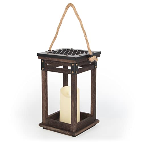 J JACKCUBE DESIGN Decorative Lanterns for LED Flameless Candle, Wooden Vintage Farmhouse Hanging Tabletop Candle Holder for Wedding Party Outdoor Indoor Decoration -MK1010A