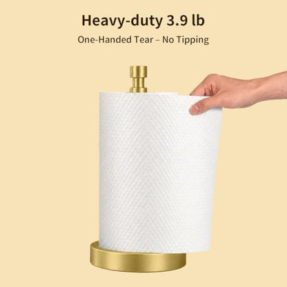 3.9lbs Heavy Duty Paper Towel Holder Countertop Weighted Base Gold | Stainles Steel,Modern Standing Countertop Dispenser for Kitchen,Easy One-Handed Tear - color: Gold