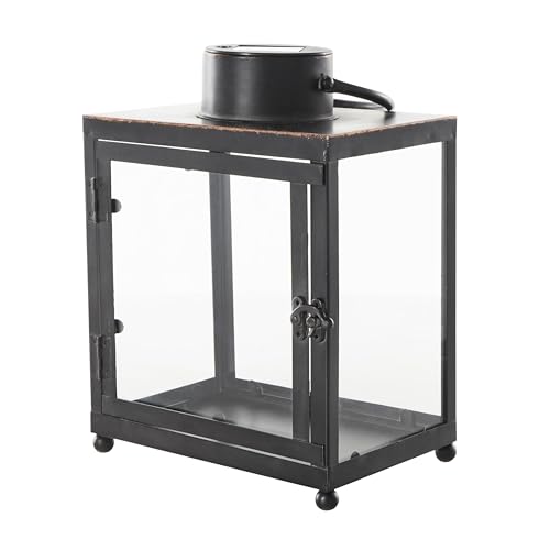 Deco 79 Metal Indoor Outdoor Candle Lantern Modern Lantern Candle Holder with Gold Accents, Lantern 8" x 7" x 11", Black - size: 8" x 7" x 11"