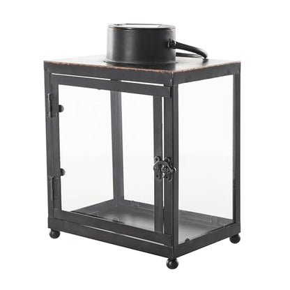 Deco 79 Metal Indoor Outdoor Candle Lantern Modern Lantern Candle Holder with Gold Accents, Lantern 8" x 7" x 11", Black - size: 8" x 7" x 11"